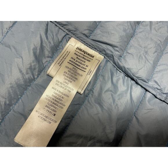 PATAGONIA Women’s L Down Fill Puff Jacket Blue Two Toned Netplus Shells - Picture 10 of 13